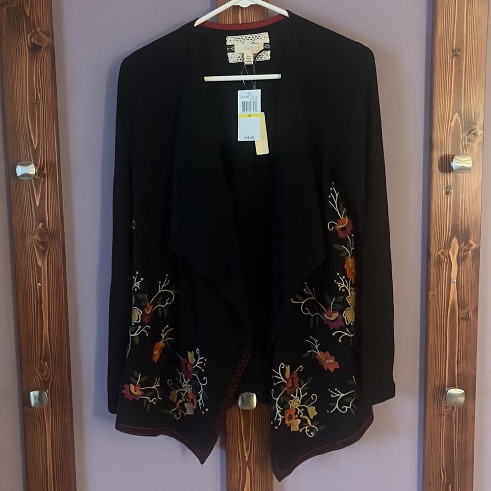 New Cupio black embroidered cardigan jersey size medium
